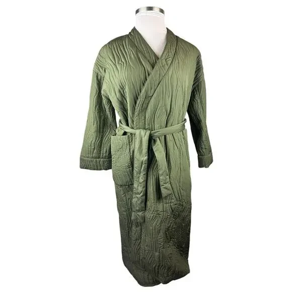 *Damaged* Calme Johnny Was Ava Quilted Wrap Belted Robe Coat Green Size XS *Flaw - Picture 8 of 16